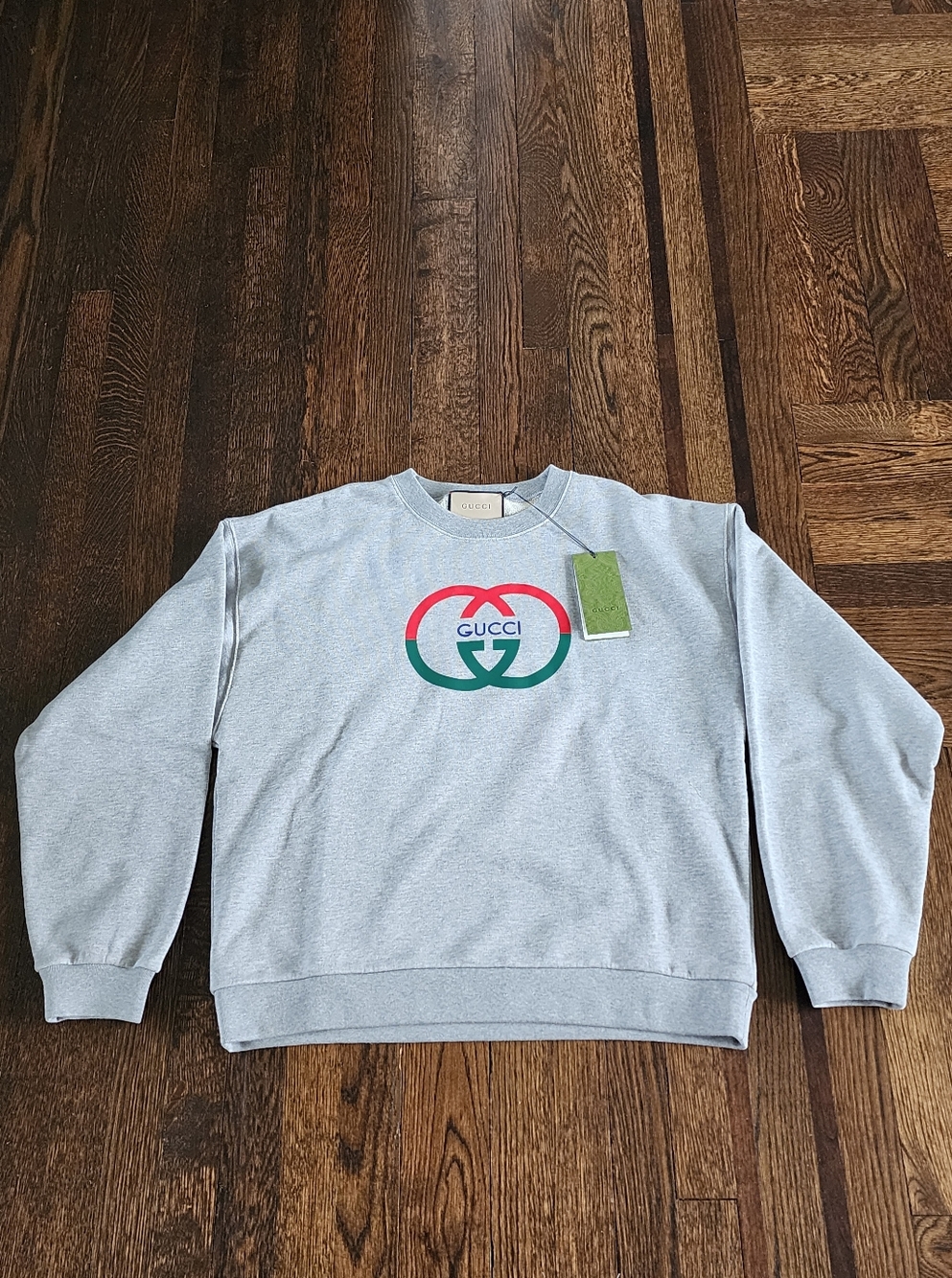 Brand New Authentic Gucci Women Crewneck Cotton Sweatshirt Gray Sz S